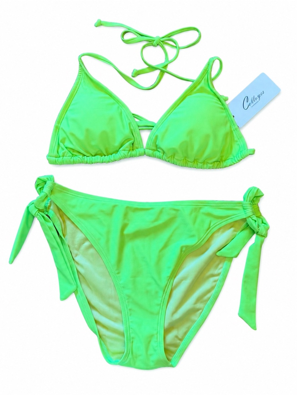 NWT - Neon Green Tie-Side Triangle Bikini Set - size S